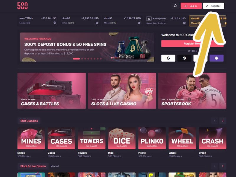 500 Casino Promo Code Application Step #1