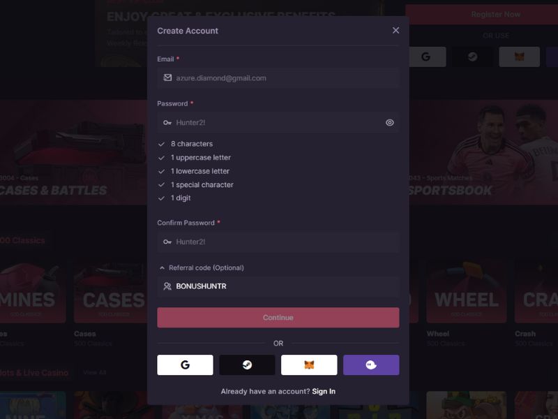 500 Casino Promo Code Application Step #2