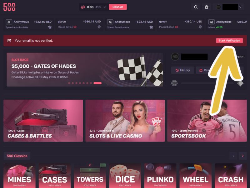 500 Casino Promo Code Application Step #4