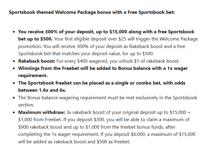 Sportsbook themed Welcome Package bonus with a Free Sportsbook bet (500 Casino)