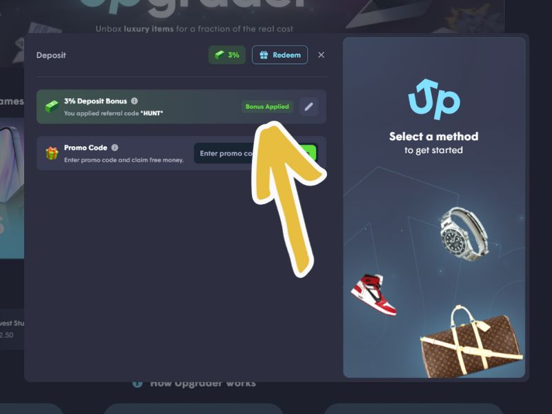 Upgrader.com Promo Code Application Step #5